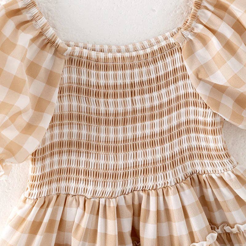 Girls Summer Plaid Smocked Patchwork Chiffon Dress