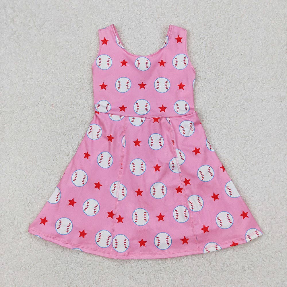 Girls Baseball Stars Yoga Active Wear Knee Length Dresses