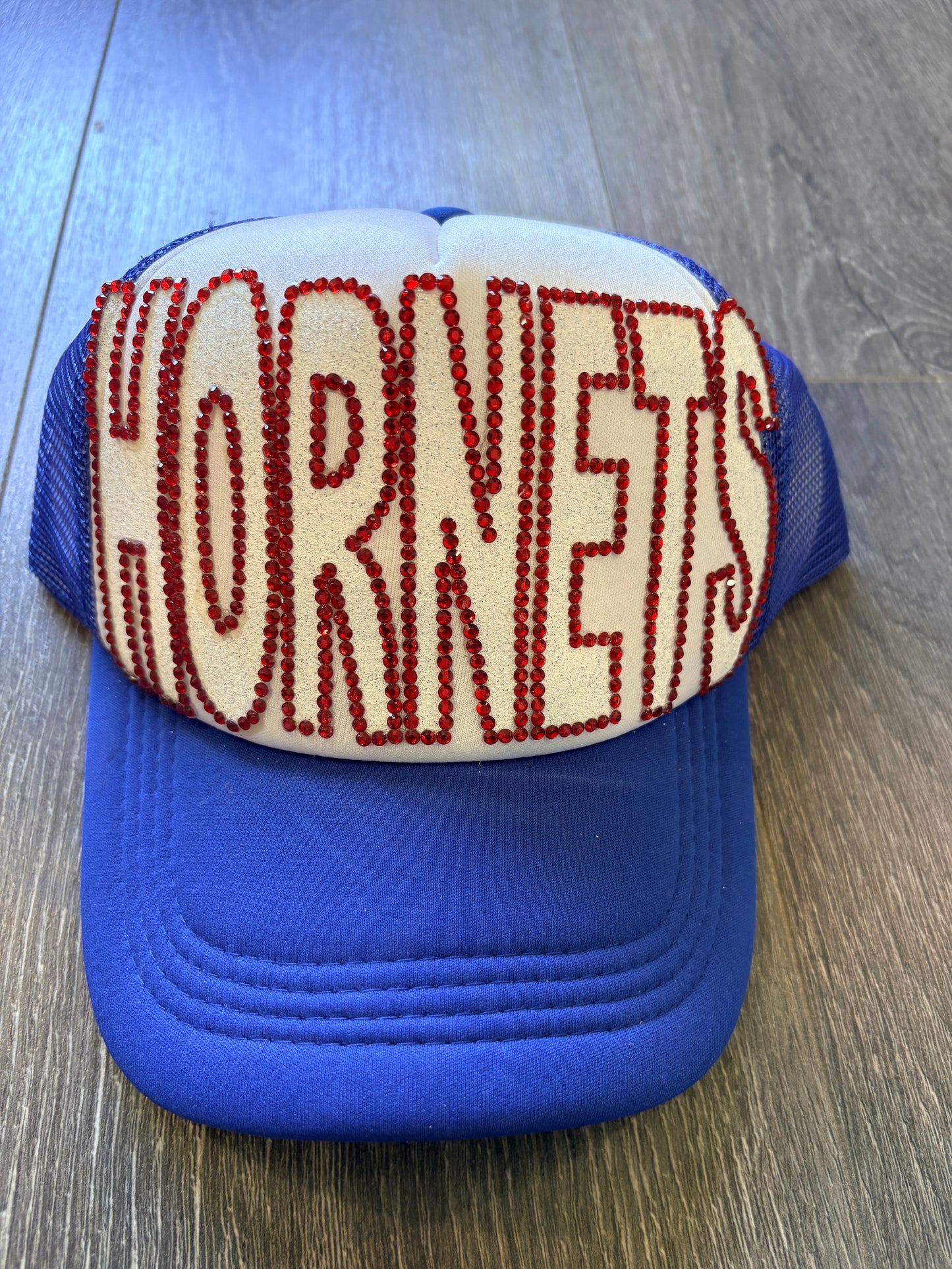 Hornets Hat- Blue with Red Rhinestones