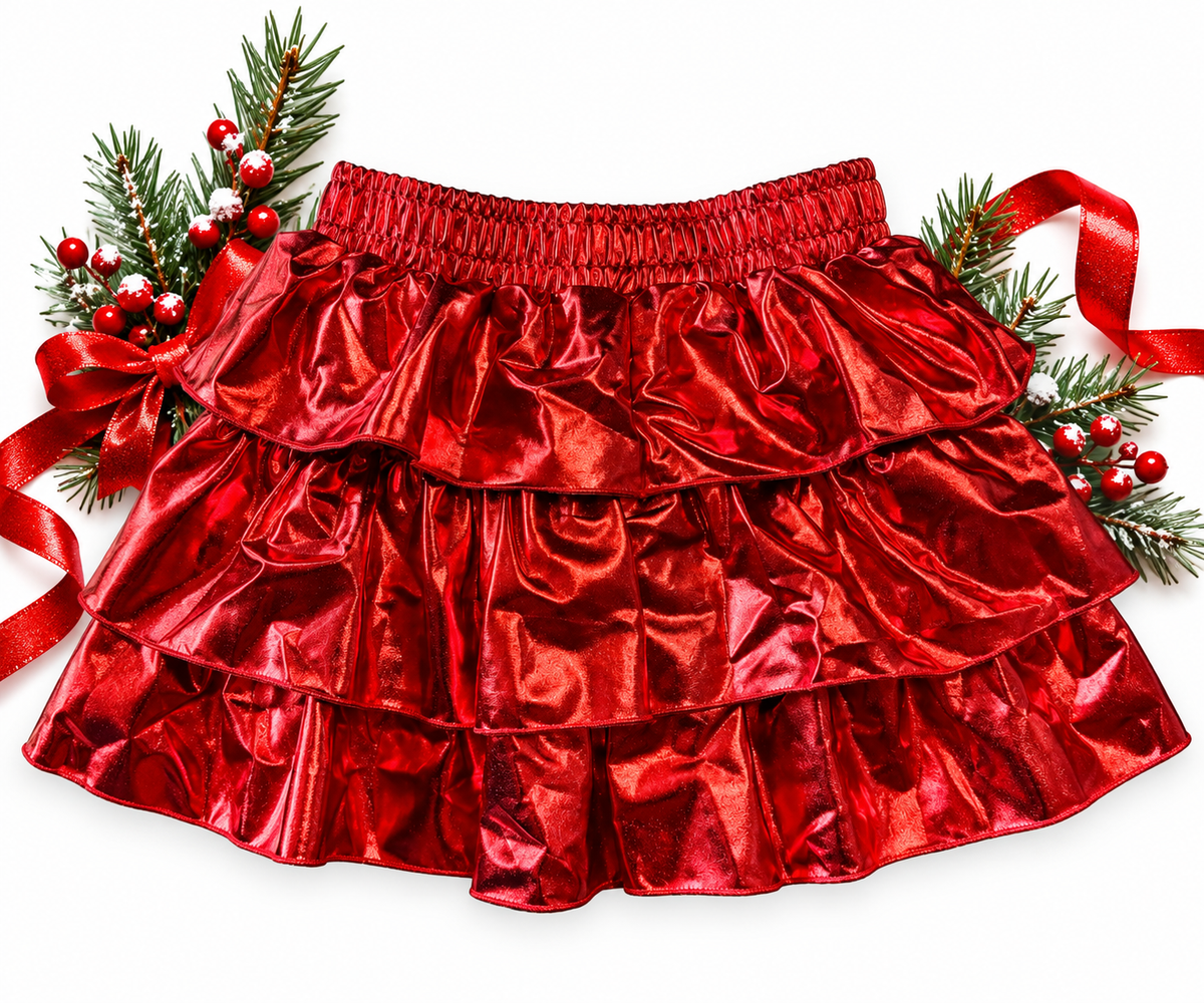 Red Metallic Three Tiered Skirt