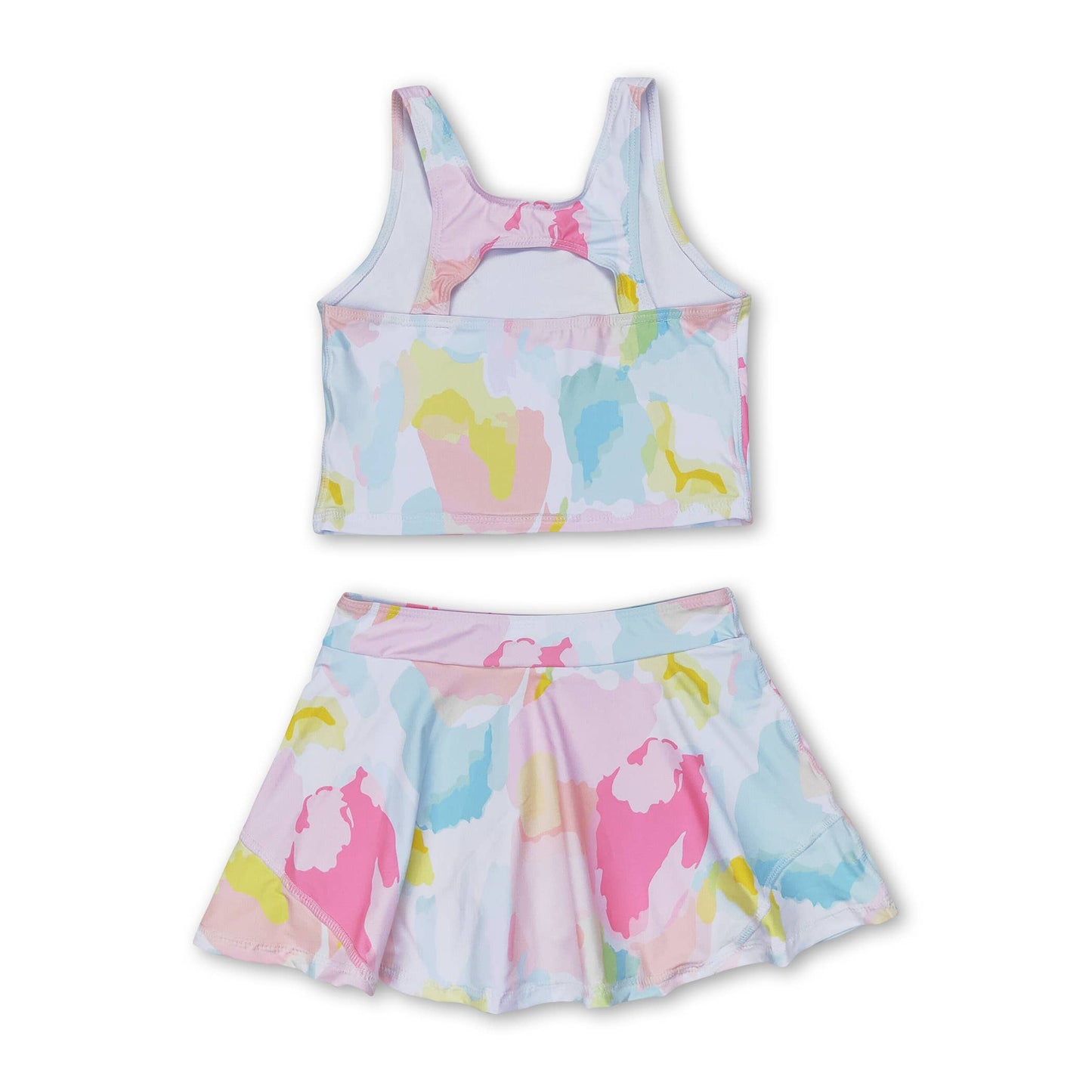 Sleeveless blue flower top skirt girls summer clothes