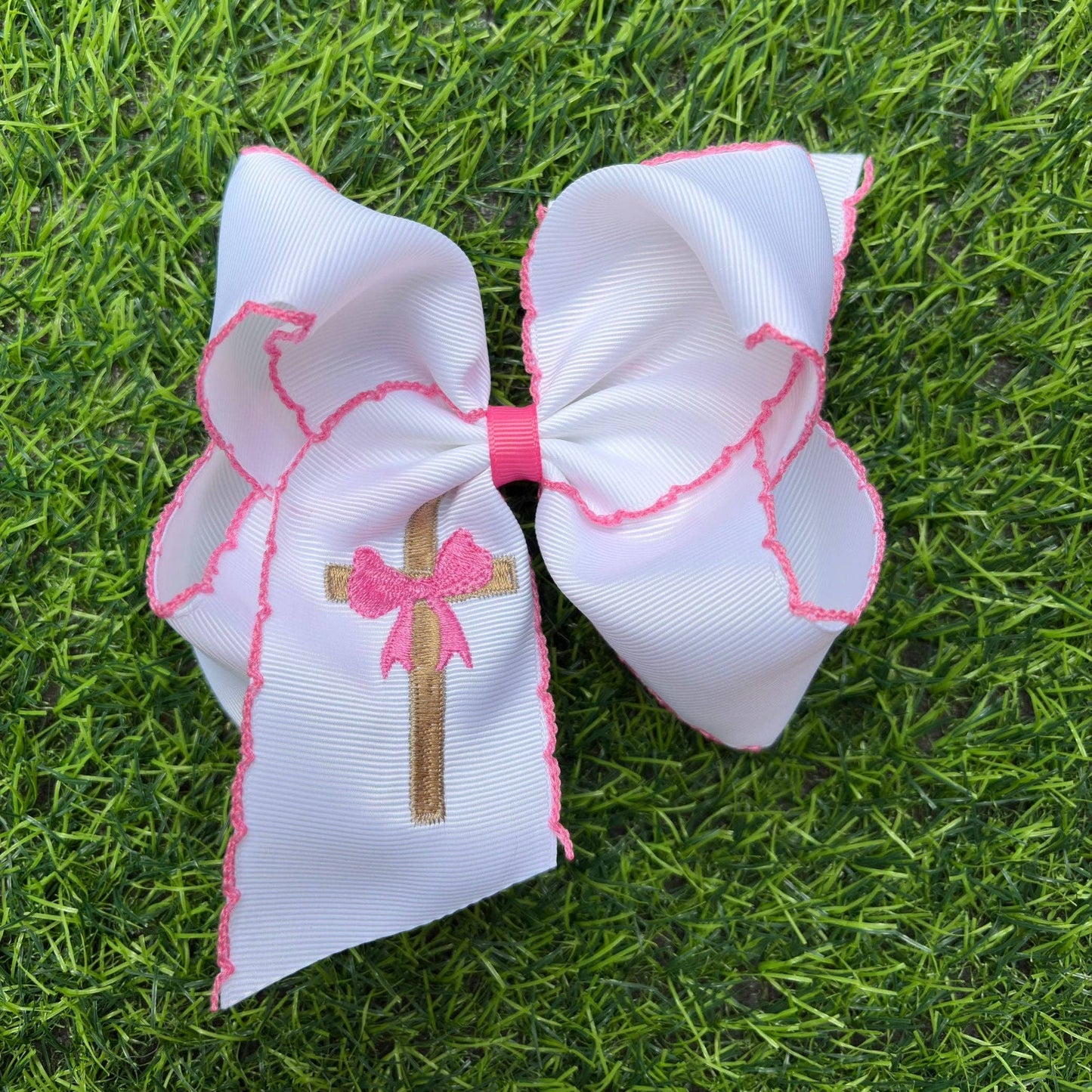 Easter Embroidered Hair Bows with Cross