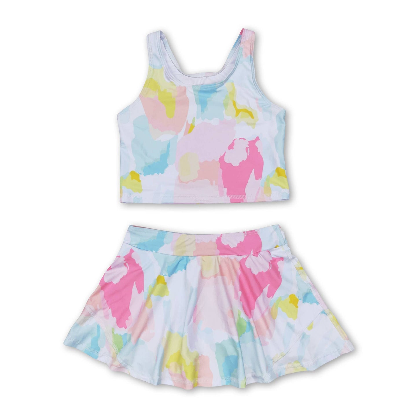 Sleeveless blue flower top skirt girls summer clothes