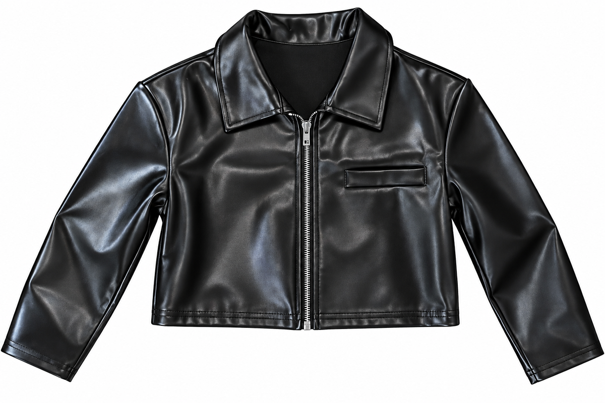 Short Faux Leather Zip Up Jacket
