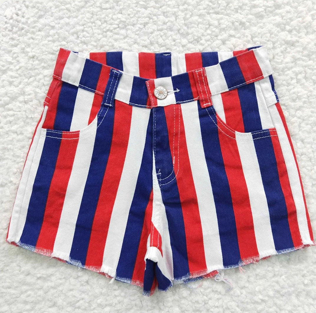 Navy, Red and White Stripe Shorts