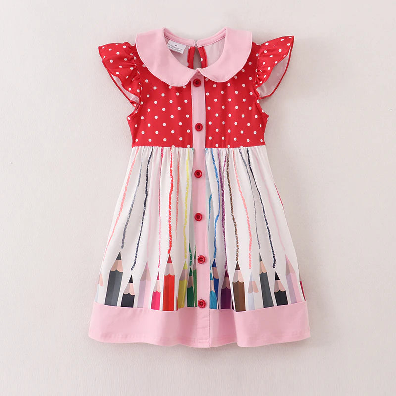 Red Polka Dot Color Pencil Girls Dress