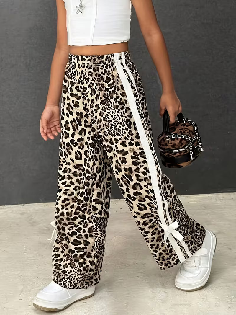 Leopard Print Track Pants With Bow