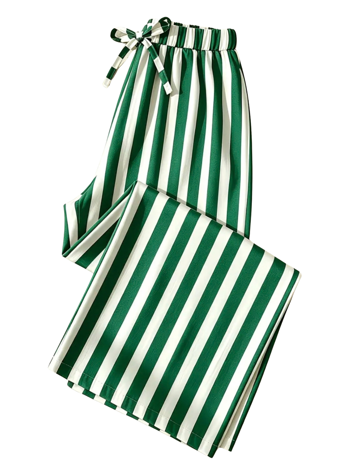 Green Striped Wide Leg Athleisure Pants