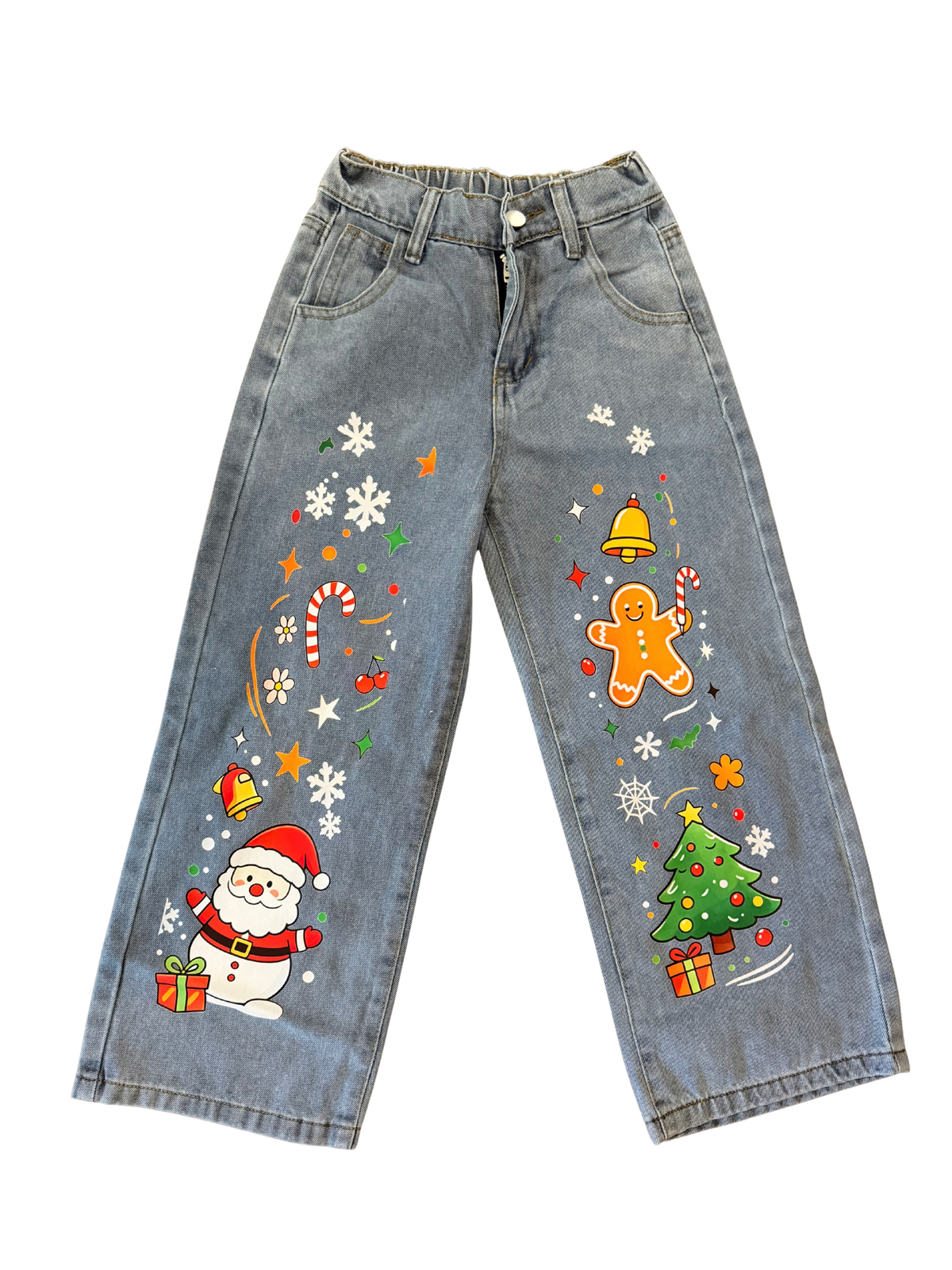 Christmas Printed Wide Leg Jeans
