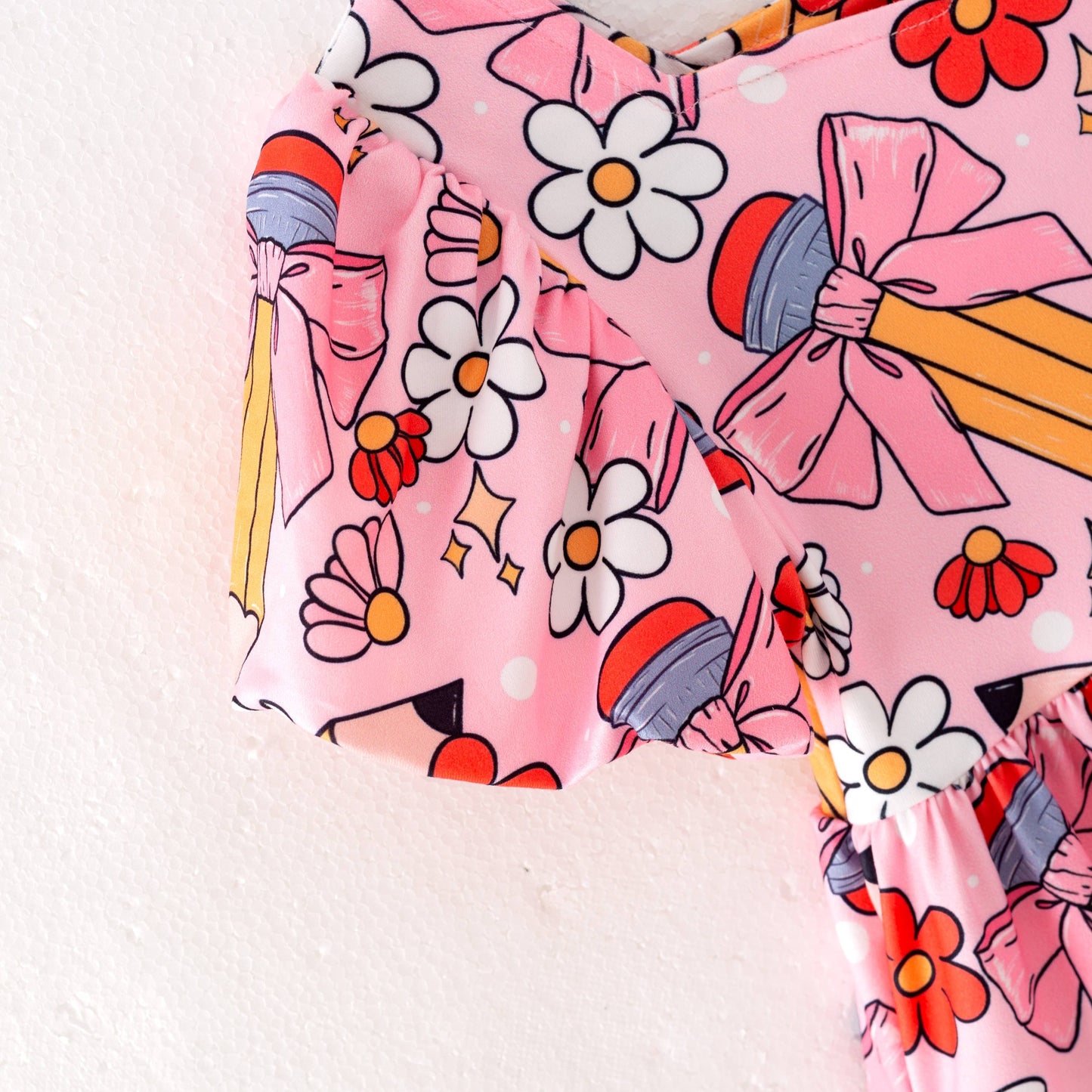 Back to School Puff Sleeve Dress β Apple, Pencil & Car Print