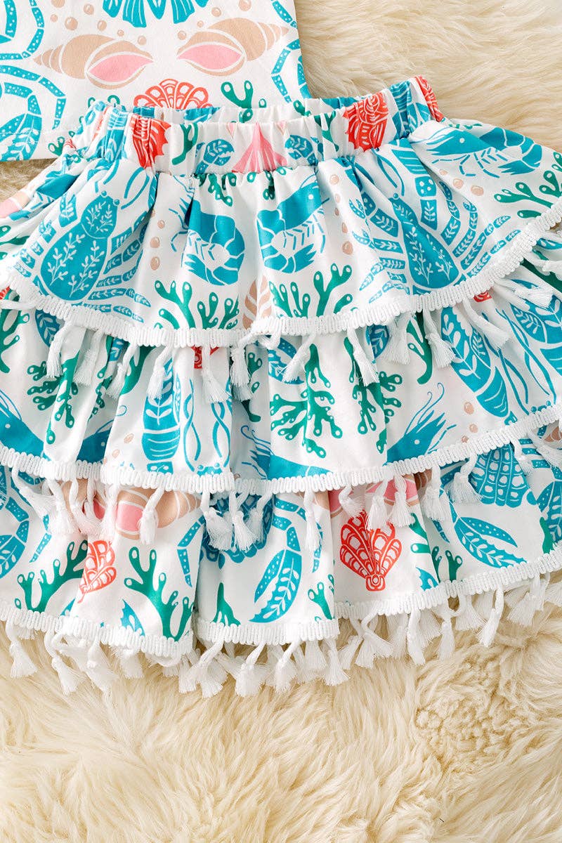 Aqua sweet sea printed girls 2 piece set