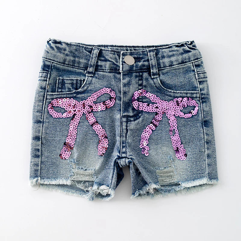 Purple Sequin Bow Shorts