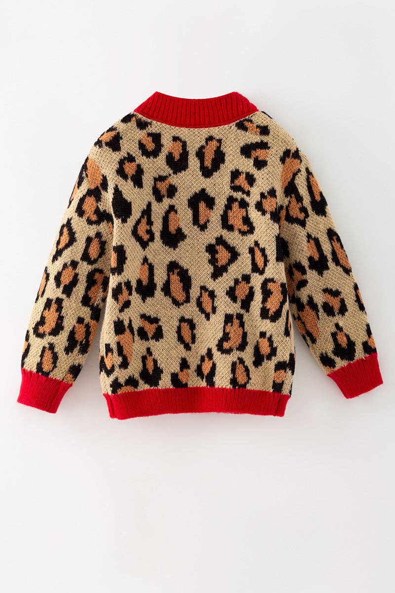 Animal Printed Knit Sweater With Red Trim & Bows