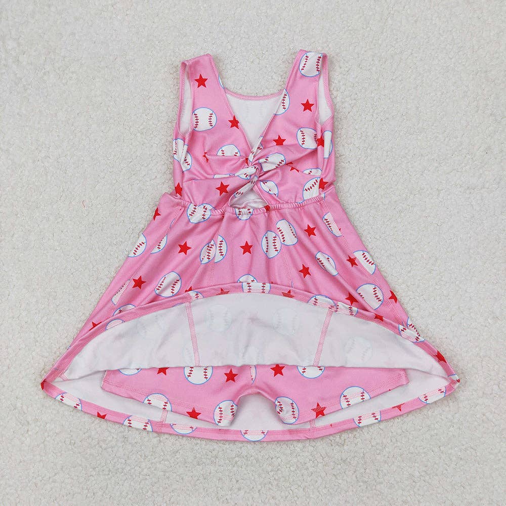 Girls Baseball Stars Yoga Active Wear Knee Length Dresses