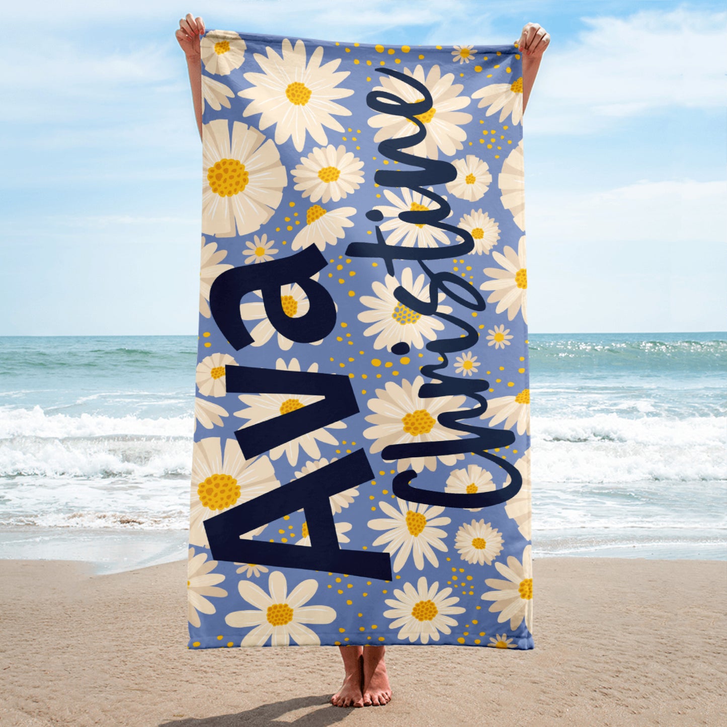 Blue Daisy Personalized Beach Towel