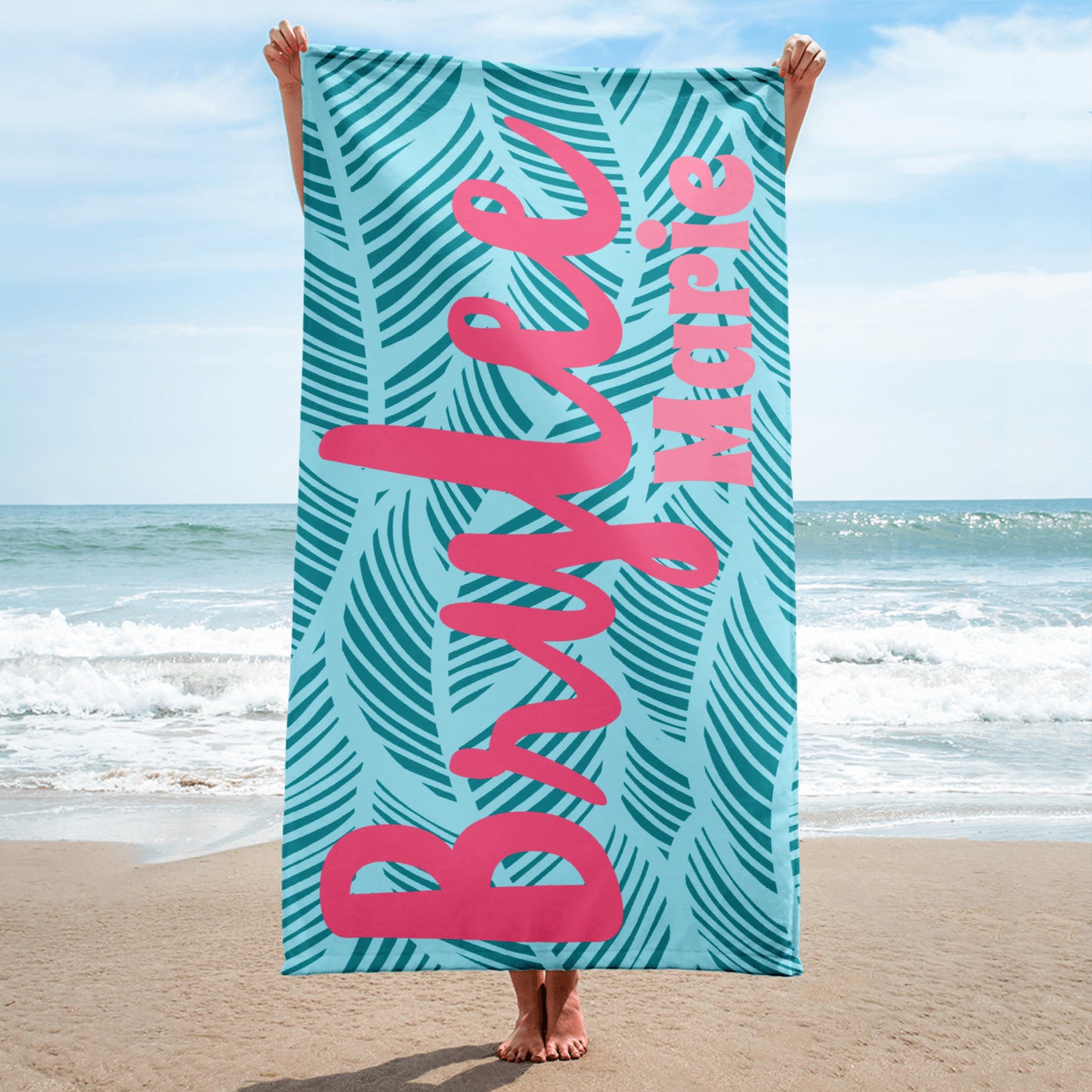 Blue Palm Personalized Beach Towel