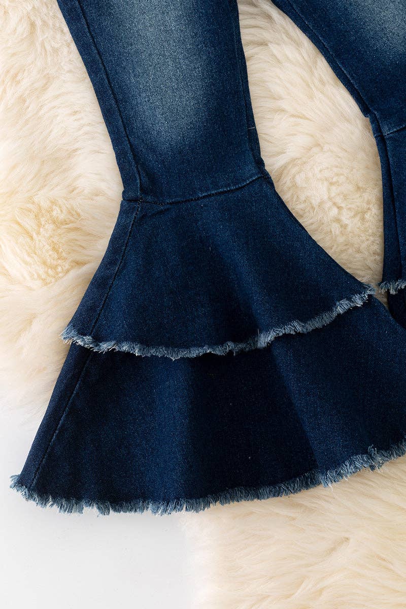 Dark Blue Western Double Layer Bell Pants