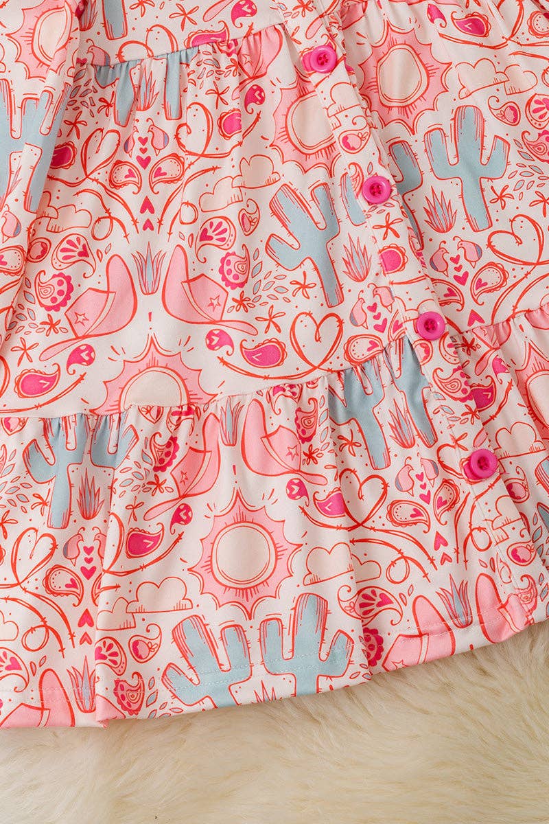 Desert Cactus Long Sleeve Girls Button Up Dress