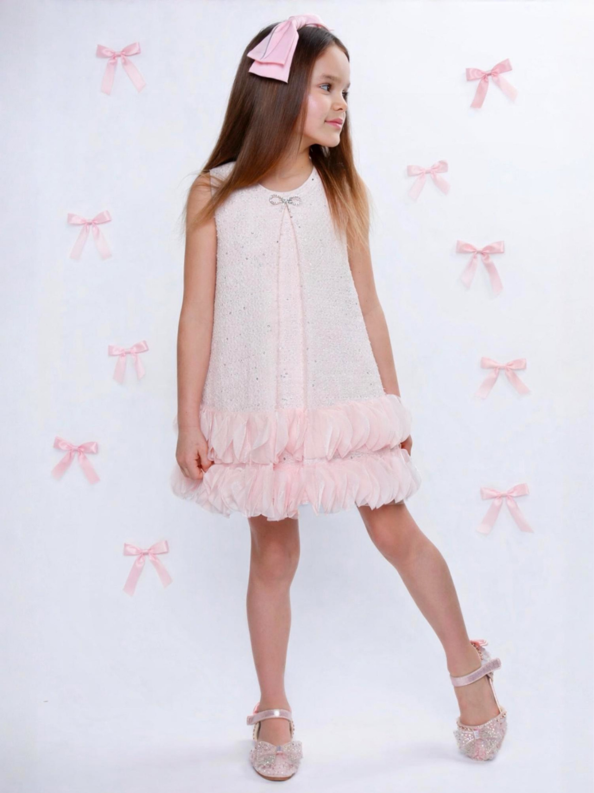 Tweed Pearl Ruffle Dress