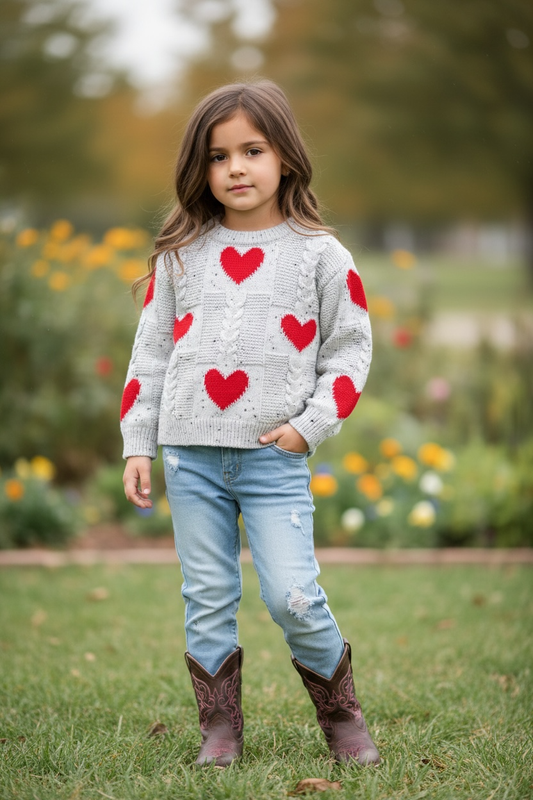 Heart Knit Sweater with Pressed Pearls