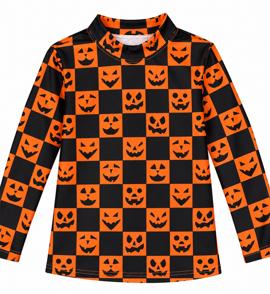 Black/Orange Pumpkin Mesh Top
