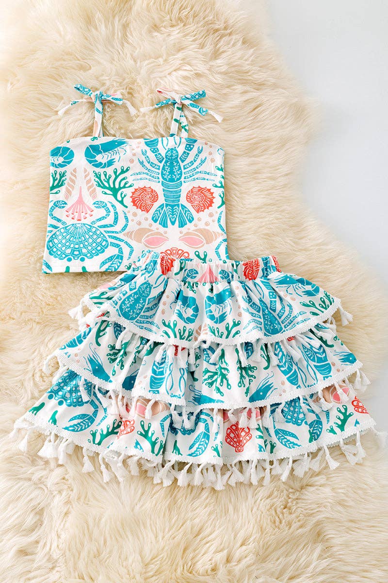 Aqua sweet sea printed girls 2 piece set