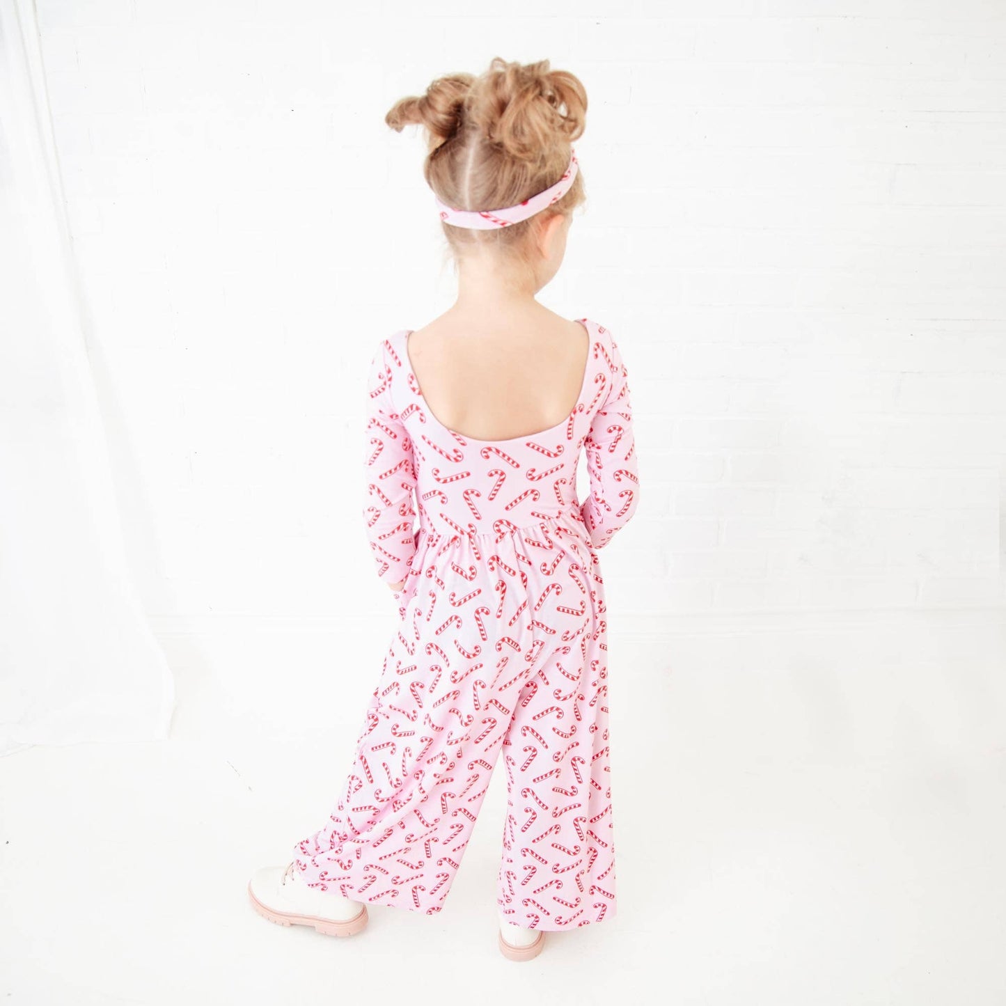 Candy Cane Lane Christmas Bamboo Girl's Leggy Romper - Pink