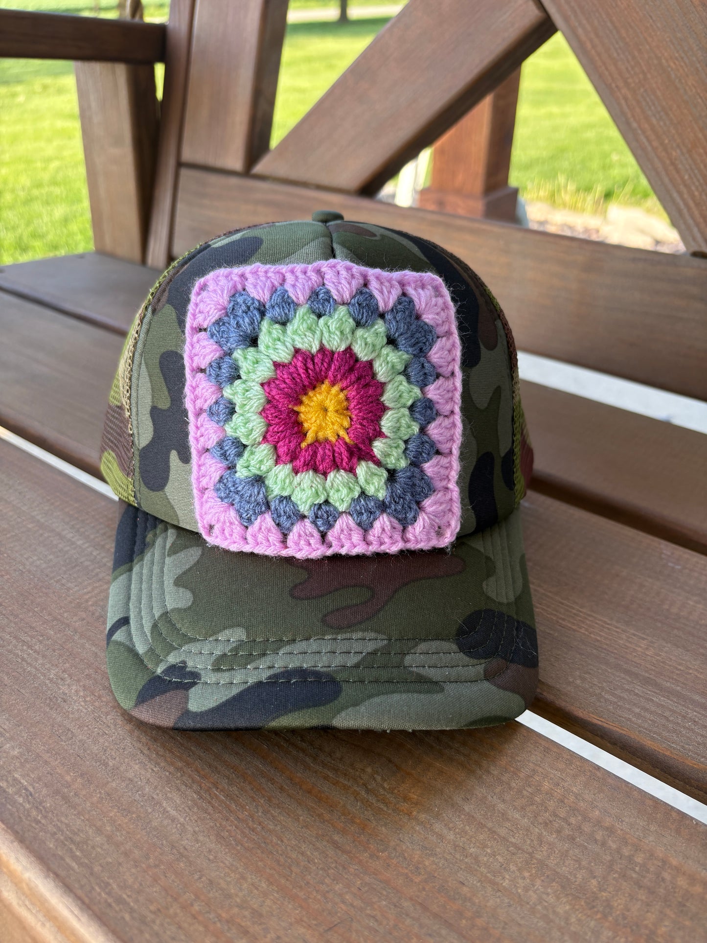 Granny Square Trucker Hat (camo)
