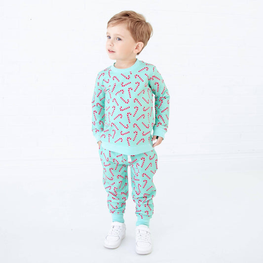 Candy Cane Lane Christmas Bamboo Blend Jogger Set - Mint