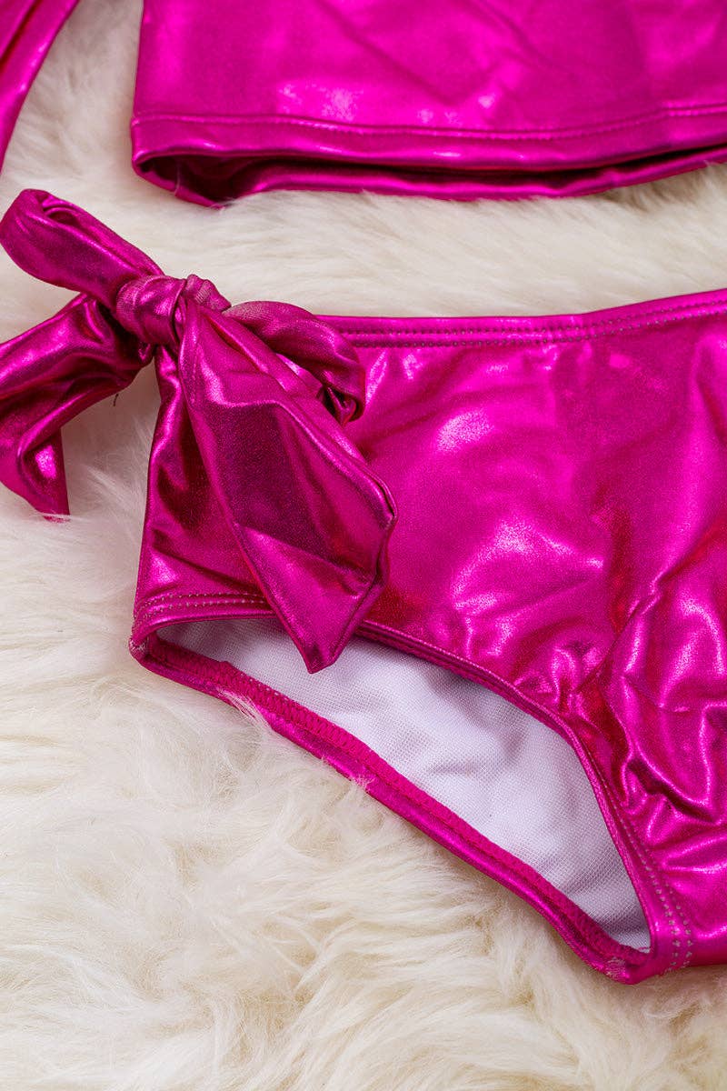 Metallic pink / Shimmery fabric swim set.