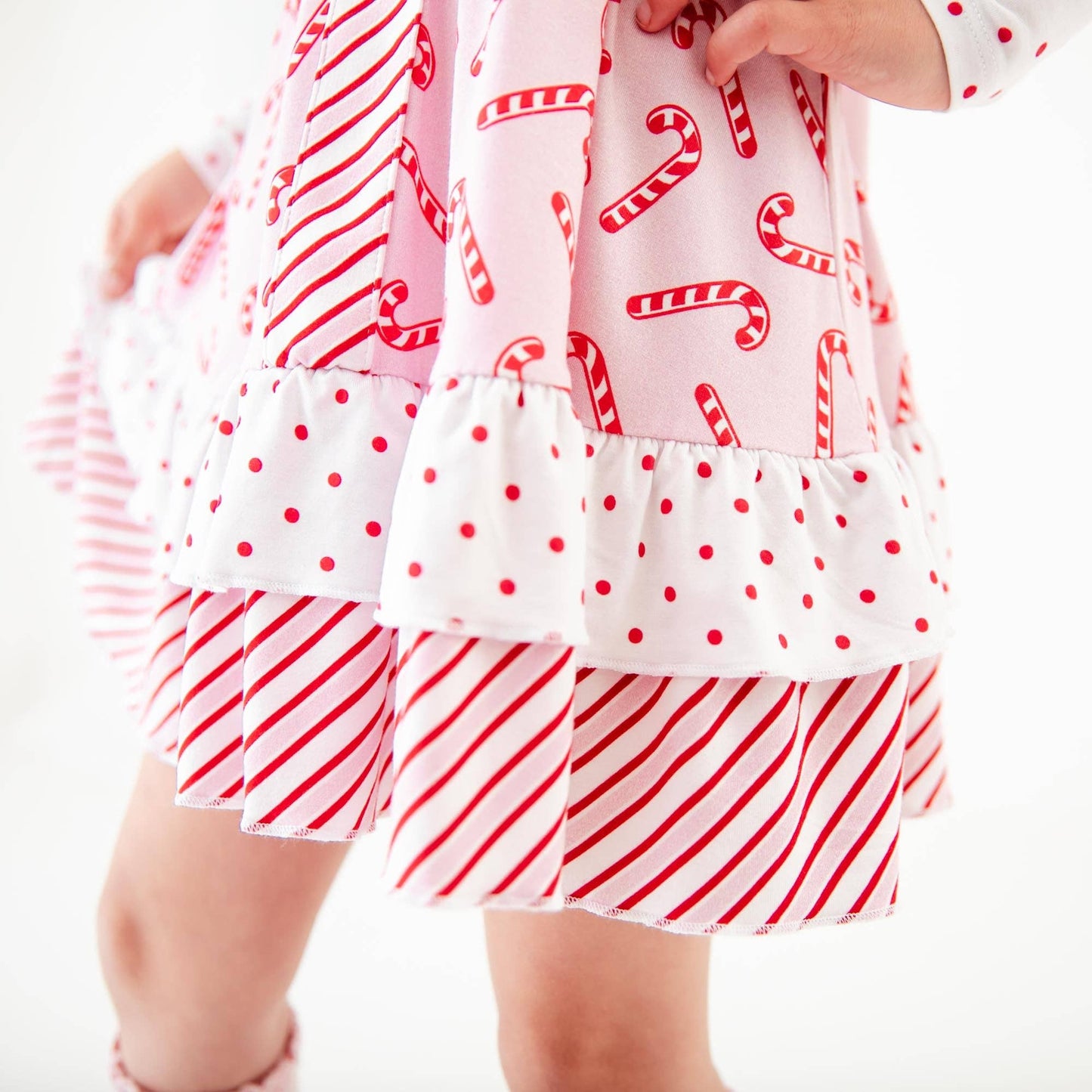 Candy Cane Lane Christmas Bamboo Long Sleeve Whimsy Dress - Pink