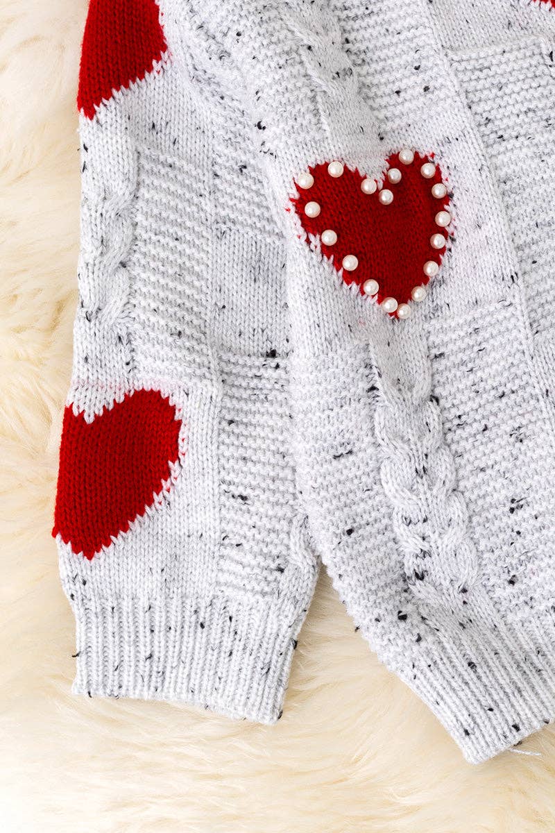 Heart Knit Sweater with Pressed Pearls