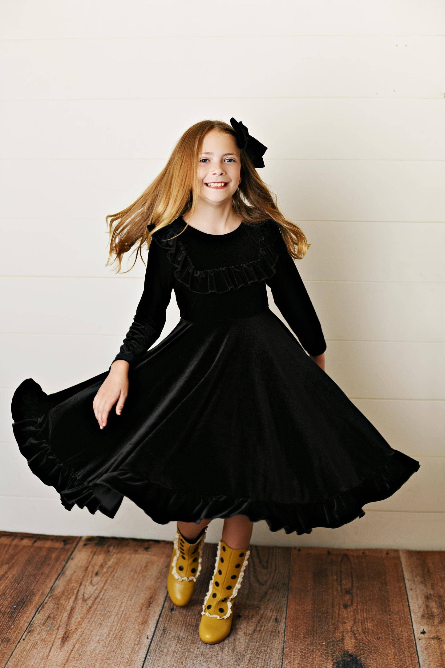 Black Velvet Ruffle Fancy Winter Christmas Party Dress
