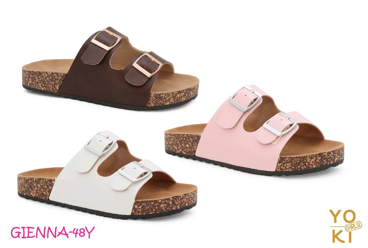 Girls Double Buckle Arizona Cork Foot bed Sandals - White