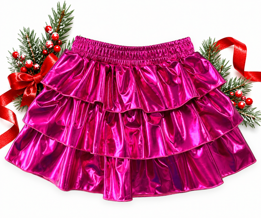 Pink Metallic Three Tiered Skirt