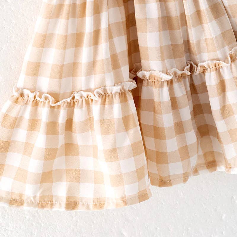 Girls Summer Plaid Smocked Patchwork Chiffon Dress