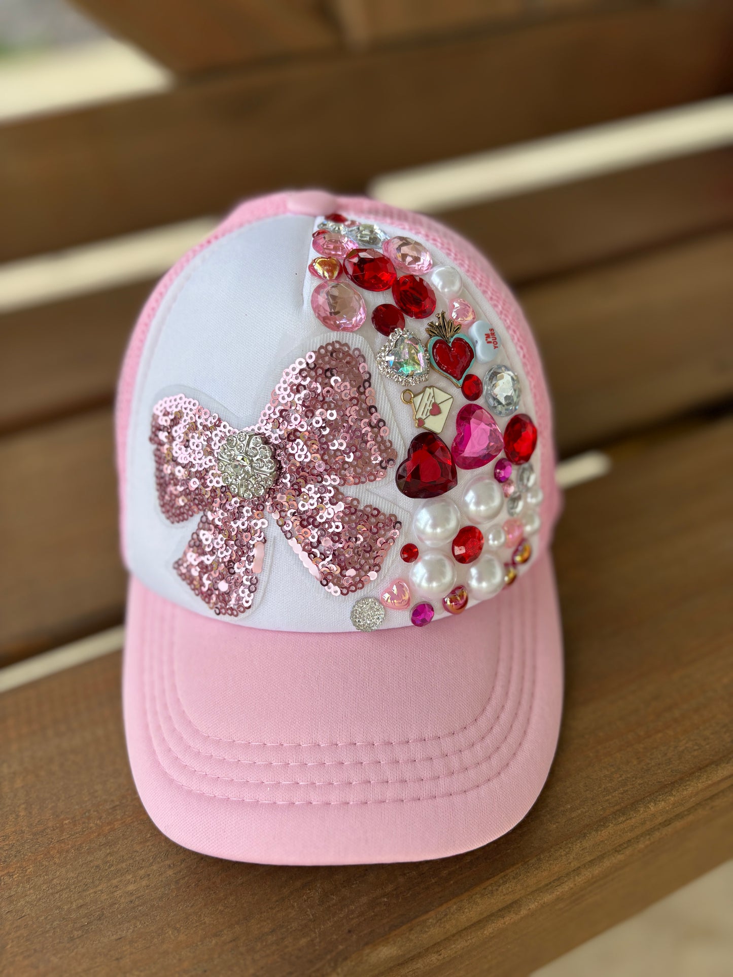 Pink Bow with Rhinestones Trucker Hat (kids)