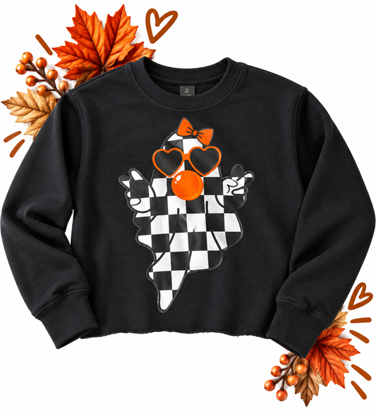 Checkered Print Ghost Crewneck