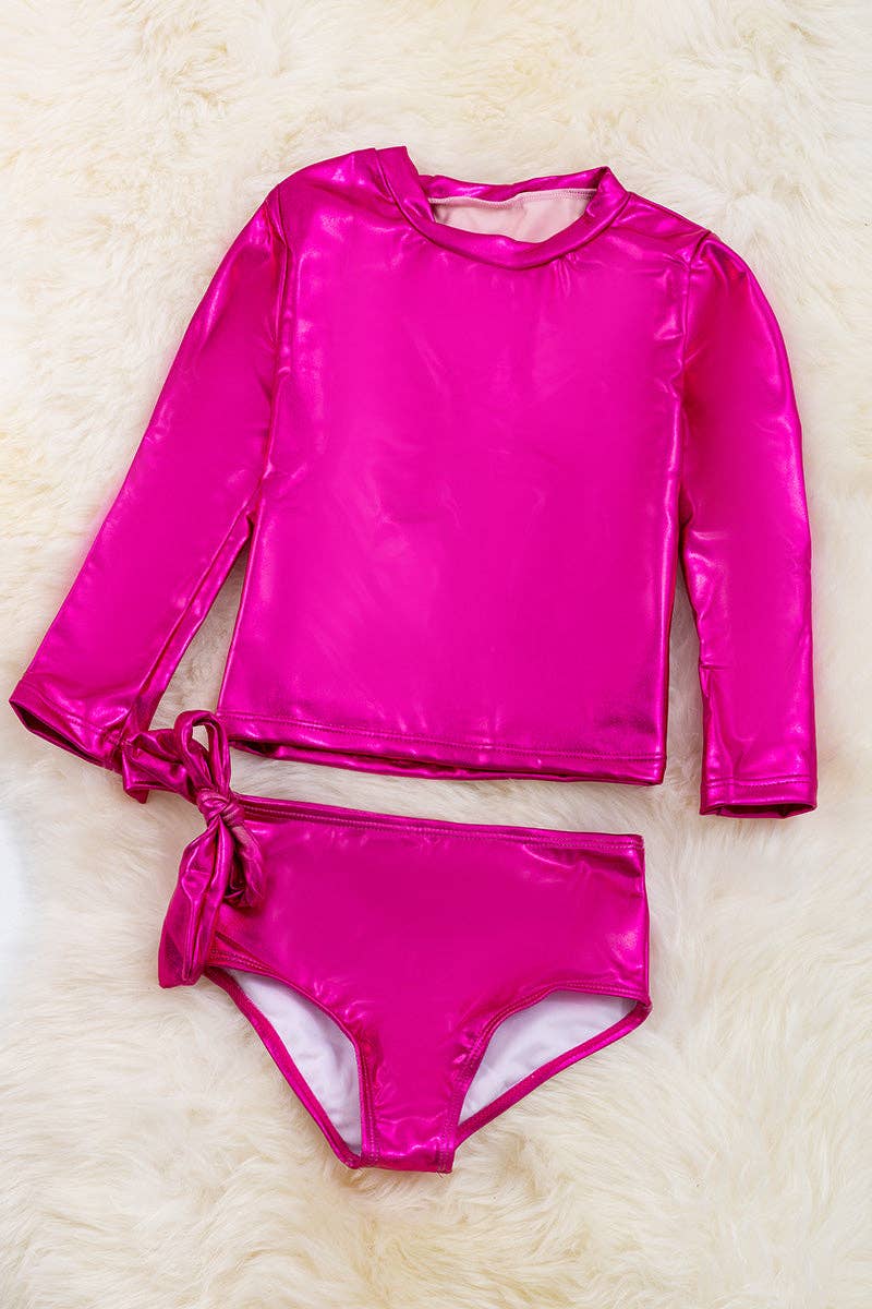 Metallic pink / Shimmery fabric swim set.