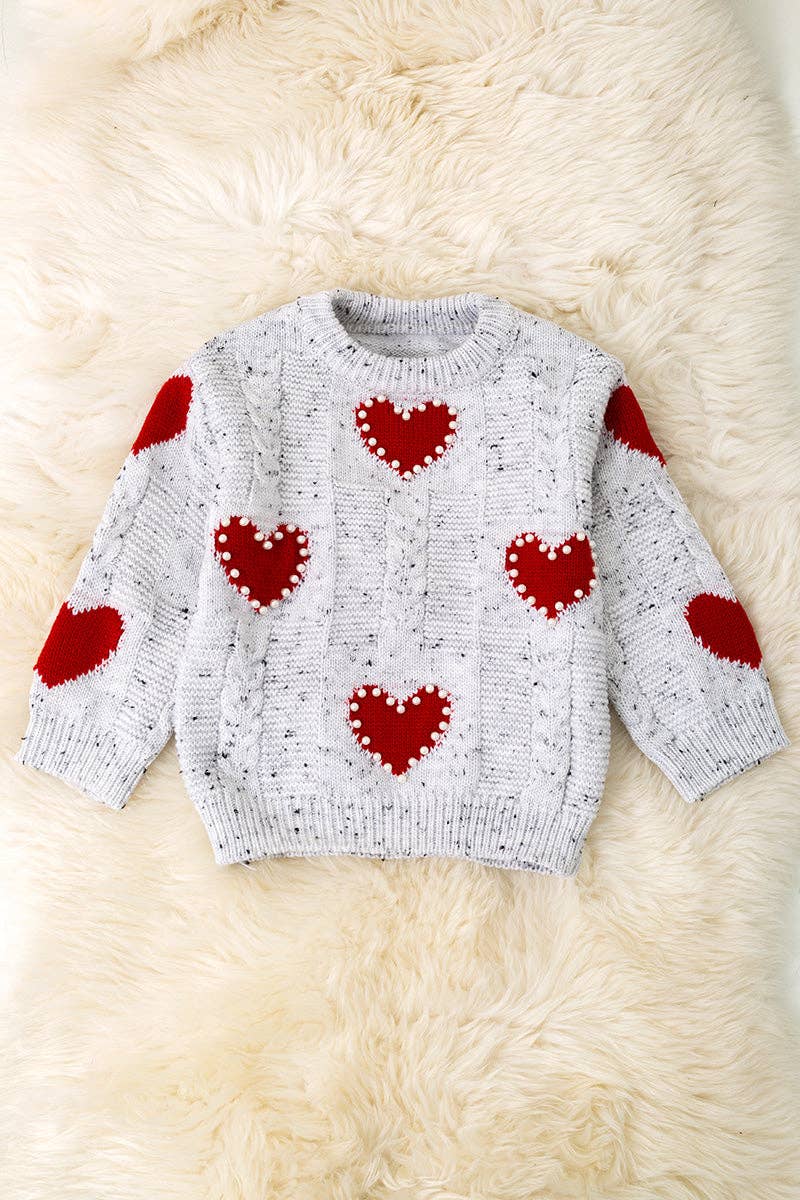 Heart Knit Sweater with Pressed Pearls
