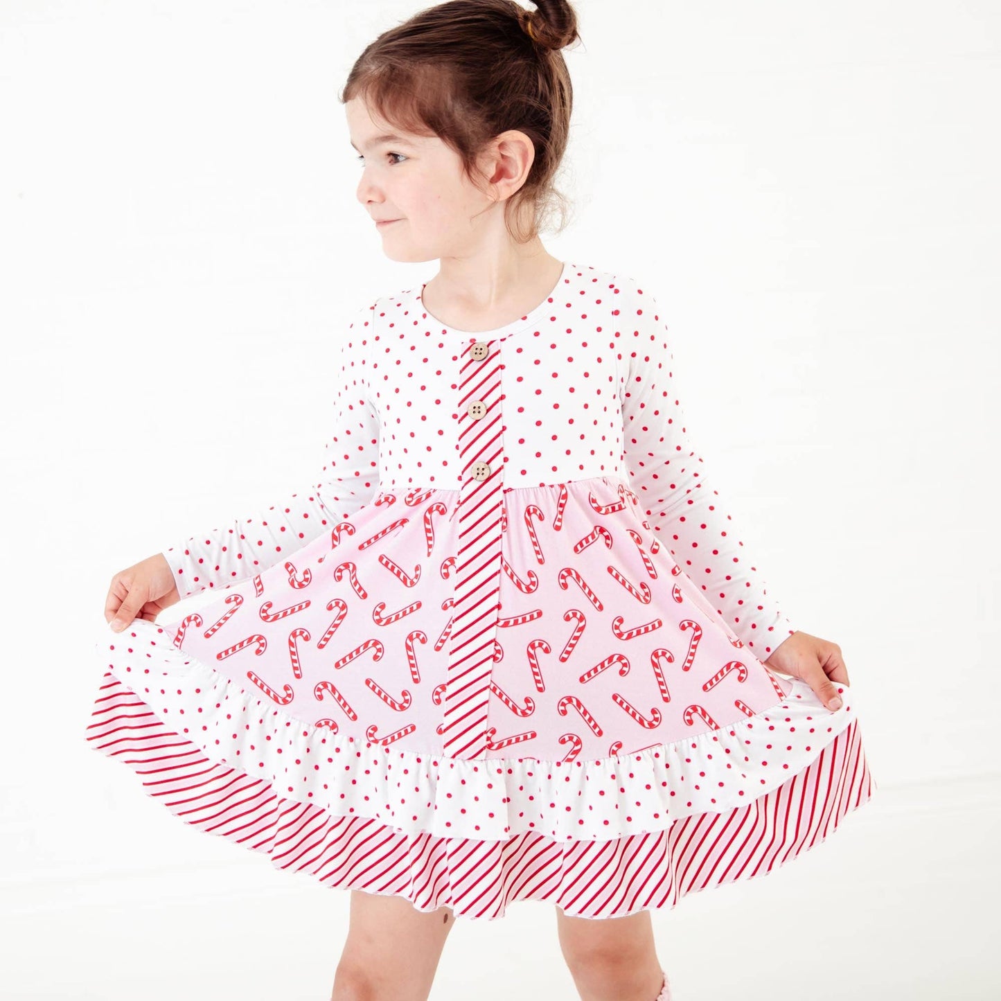 Candy Cane Lane Christmas Bamboo Long Sleeve Whimsy Dress - Pink
