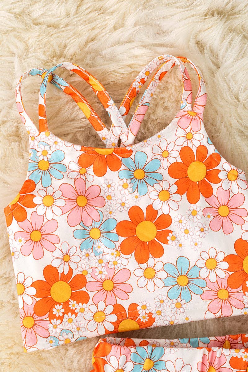 Orange Floral Printed Crop Top & Ruffle Skort