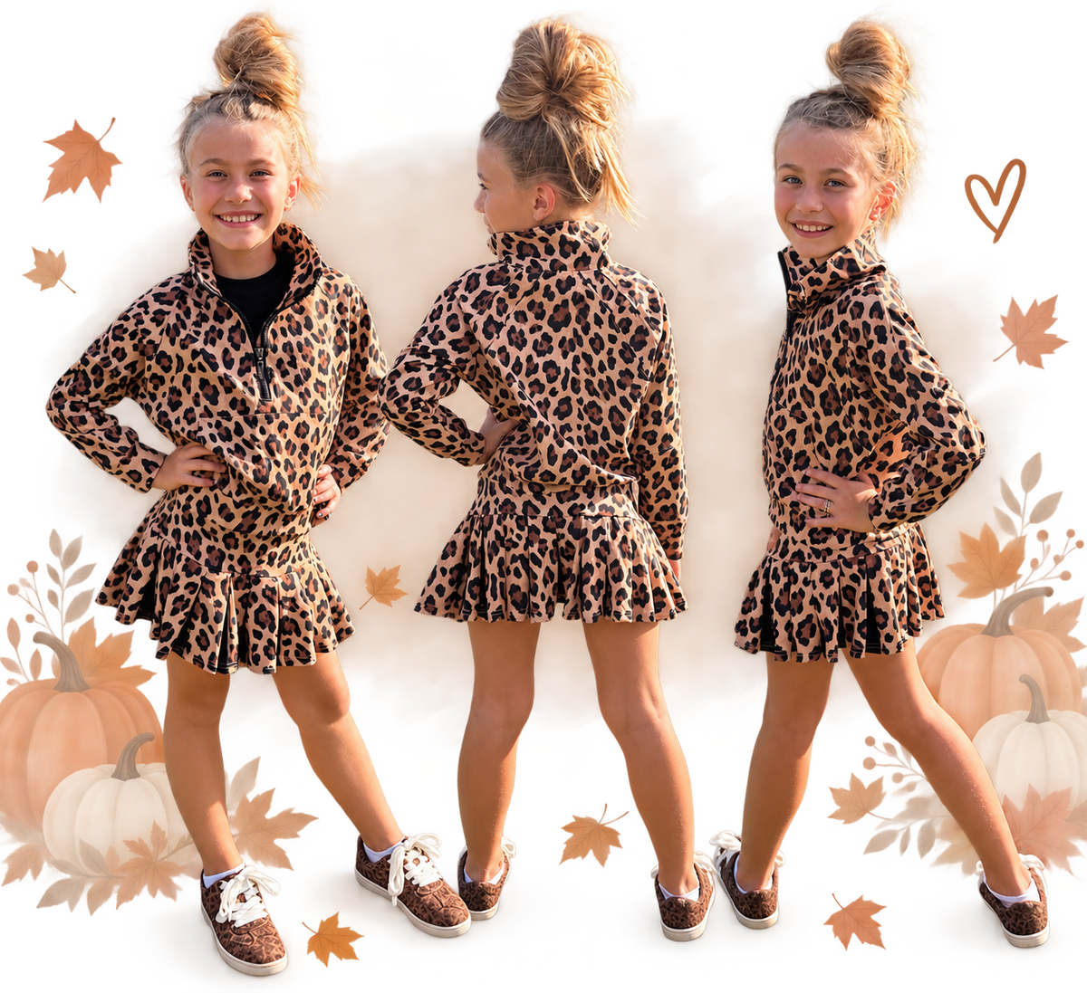 Leopard Print Quarter Zip Skort Set