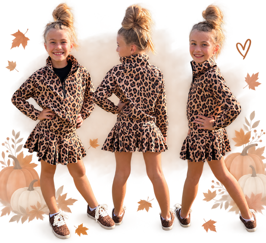 Leopard Print Quarter Zip Skort Set
