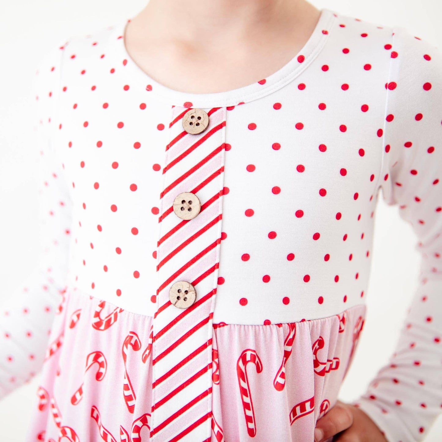 Candy Cane Lane Christmas Bamboo Long Sleeve Whimsy Dress - Pink
