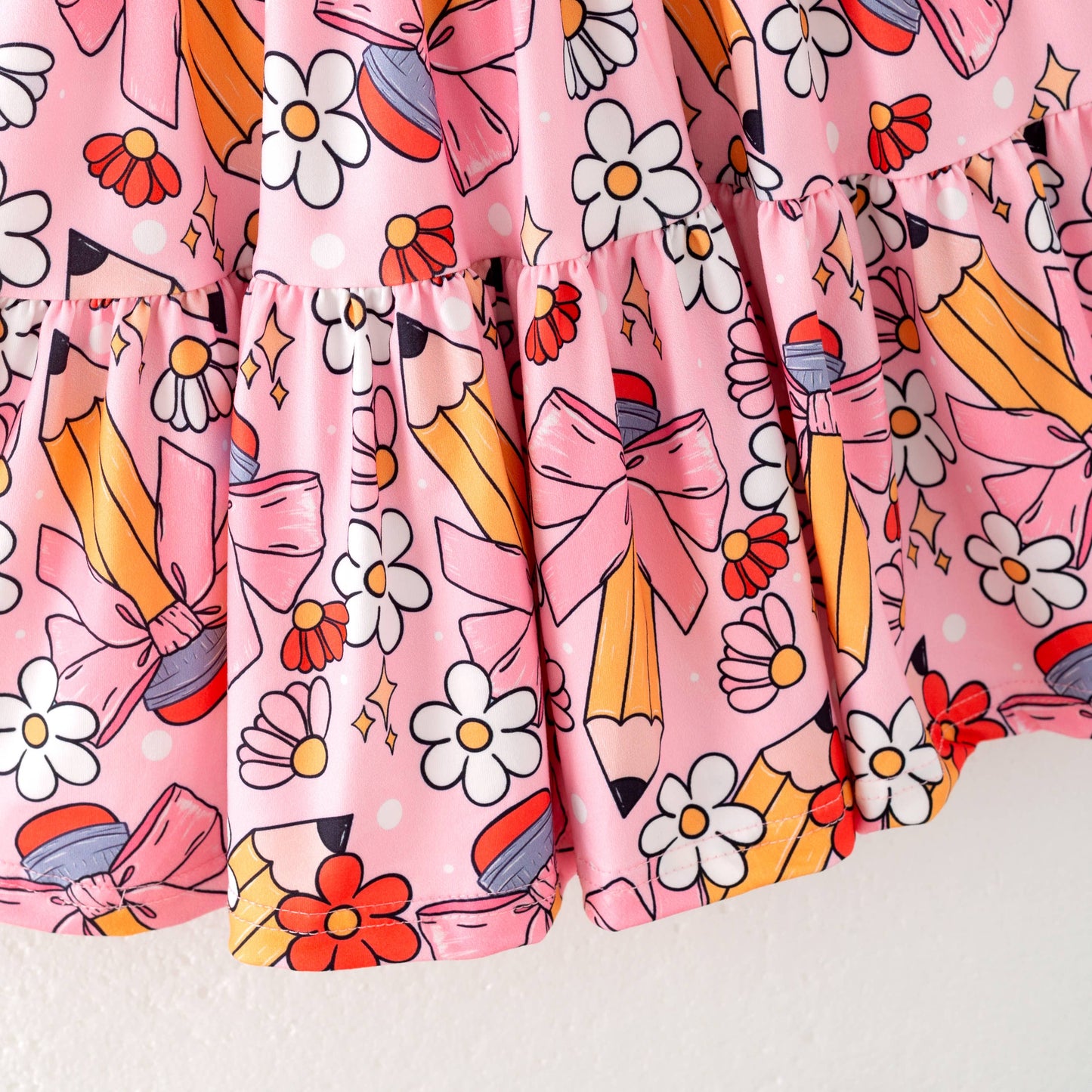 Back to School Puff Sleeve Dress – Apple, Pencil & Car Print