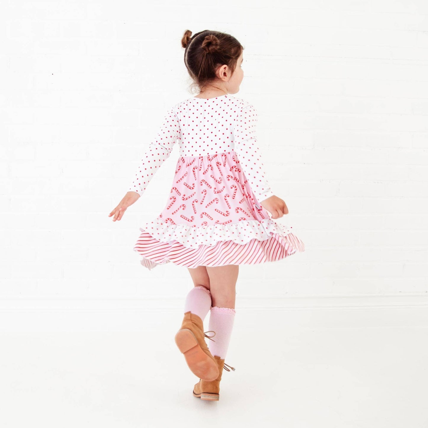 Candy Cane Lane Christmas Bamboo Long Sleeve Whimsy Dress - Pink