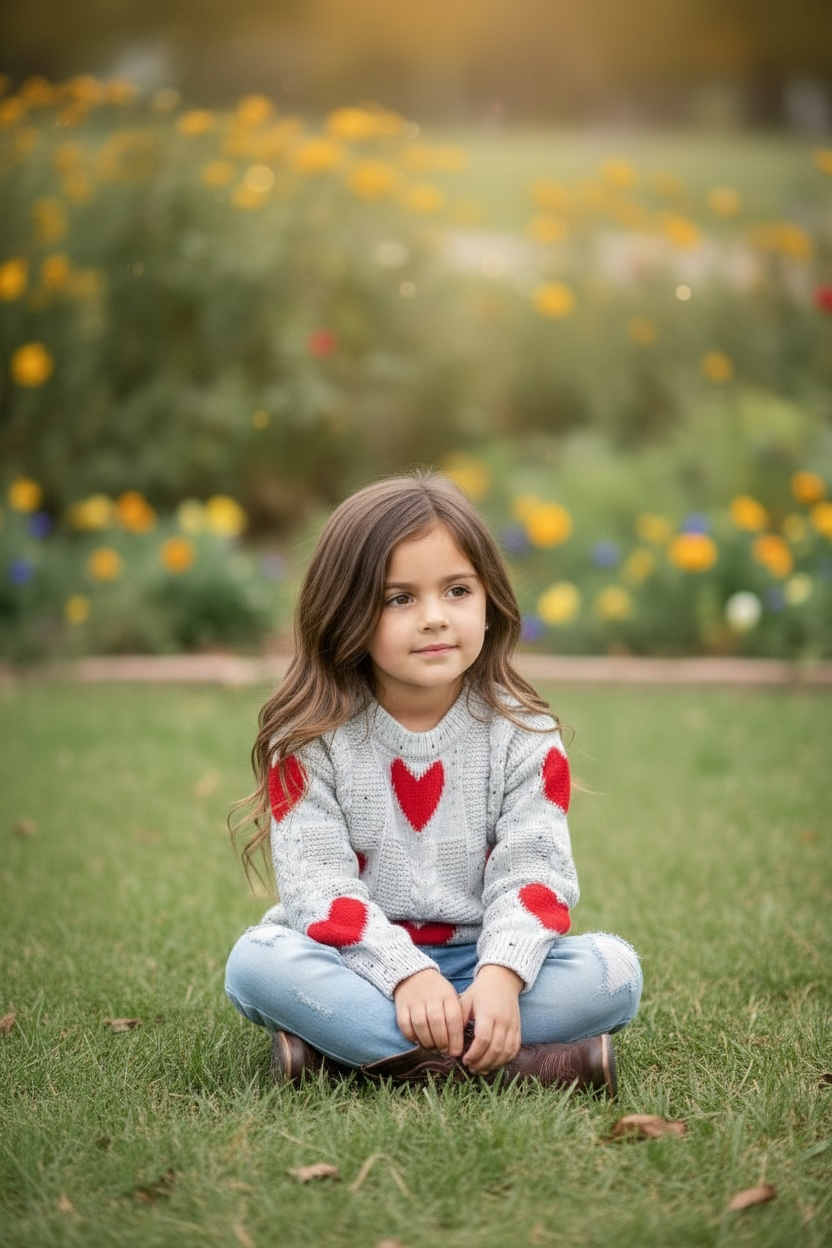 Heart Knit Sweater with Pressed Pearls