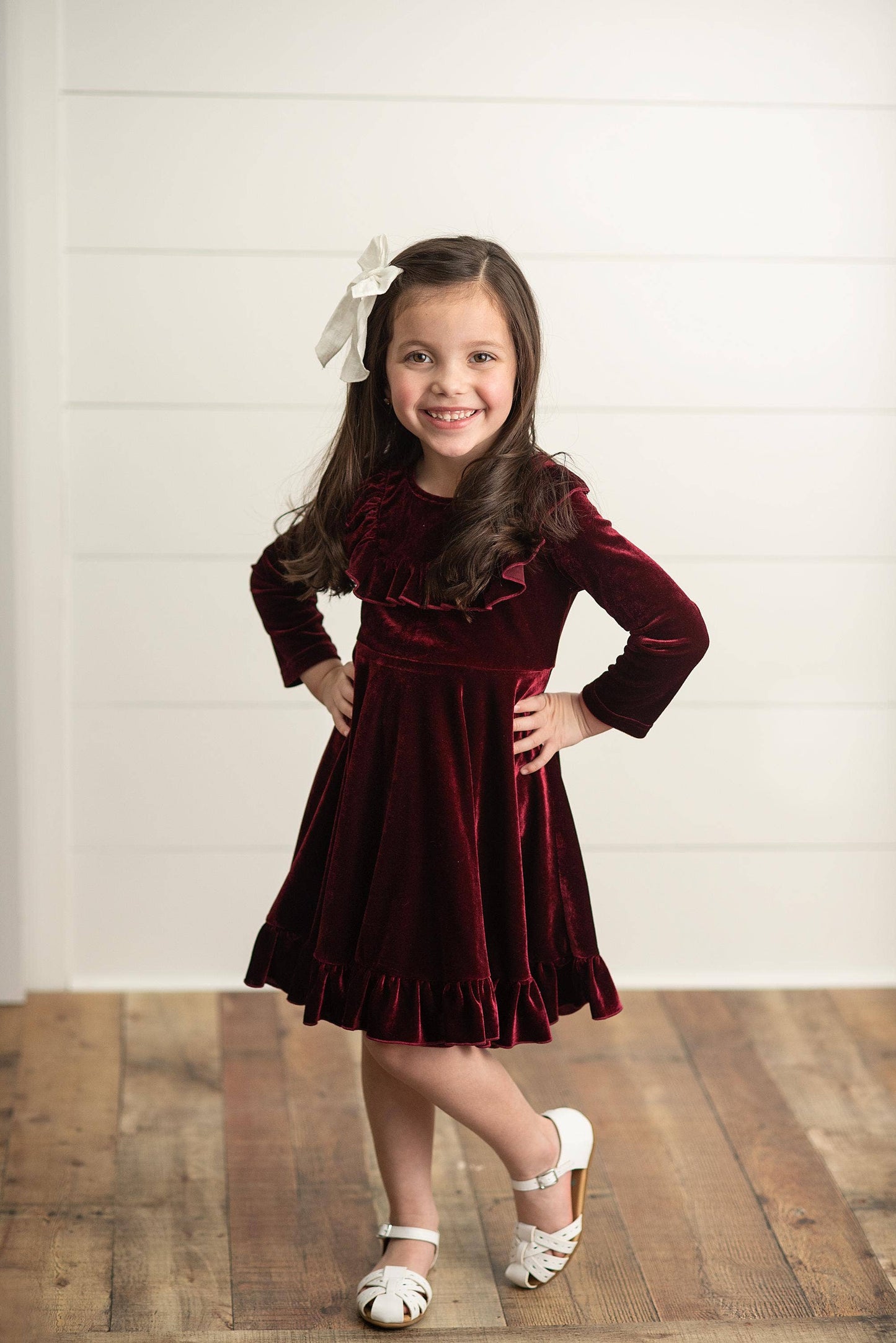 Wine Velvet Ruffle Fancy Winter Christmas Holiday Dress