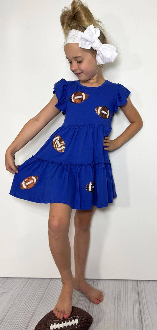 Sequin Football Girls Dress-Blue